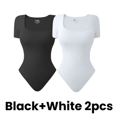 Square Neck Short Sleeve Snatching Bodysuit