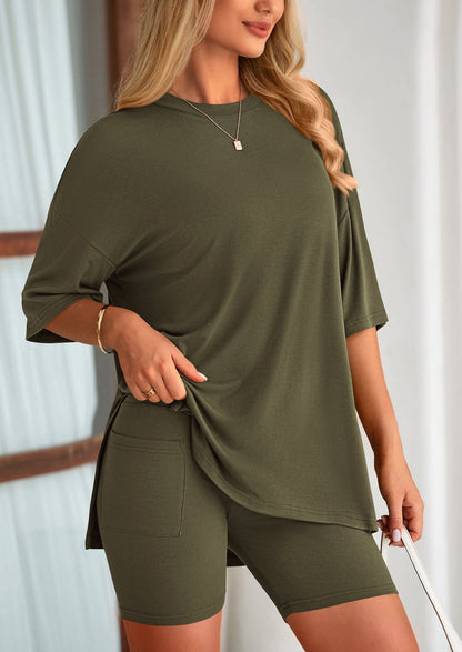 Women's Two-Piece Casual Sports Loose Shirt Cycling Shorts Suit