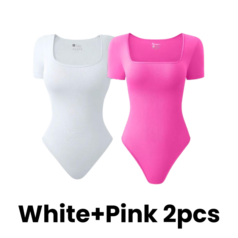 Square Neck Short Sleeve Snatching Bodysuit