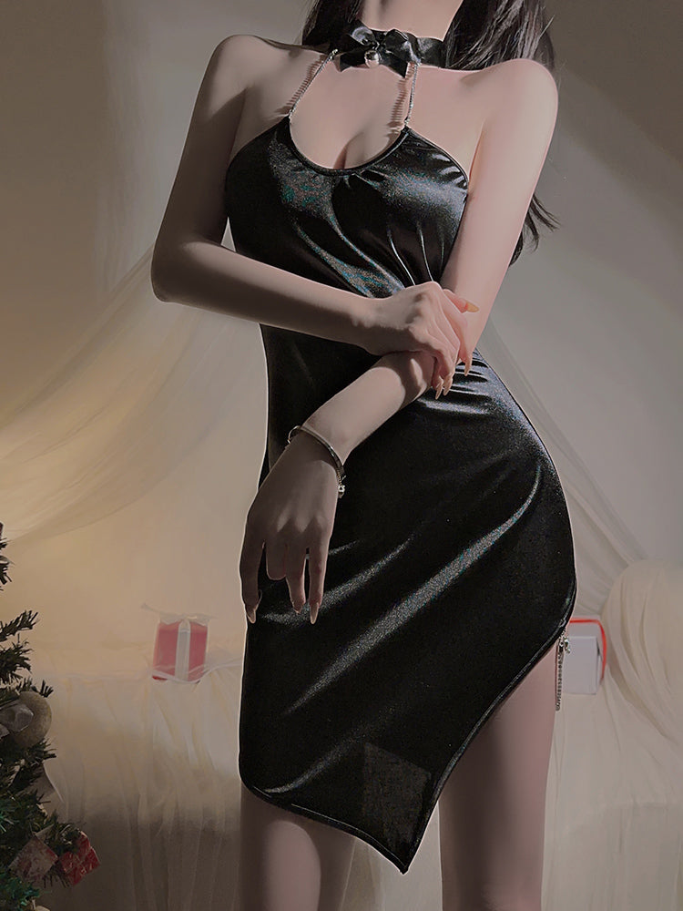 GYNSA Shimmering Satin with Chain Bodysuit