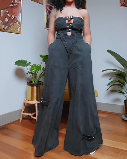 Sexy Strapless Wide-leg Denim Jumpsuit