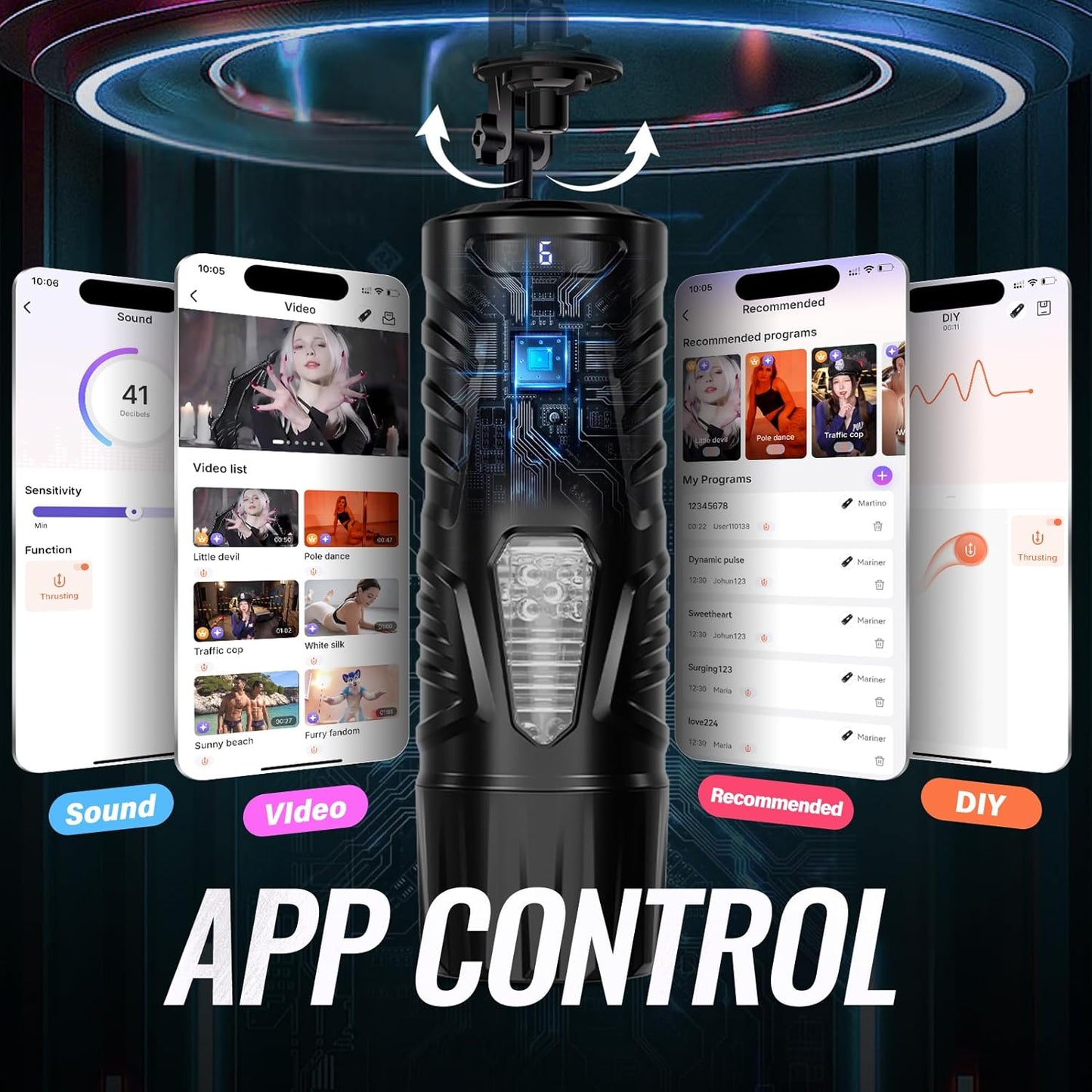 SUPTRUCK™ Magnus Male Masturbator with Handle, Phone Holder 🔥 Toy 7 Thrusting & Rotating Modes, Suction Base Stroker, Hands-Free LCD Display