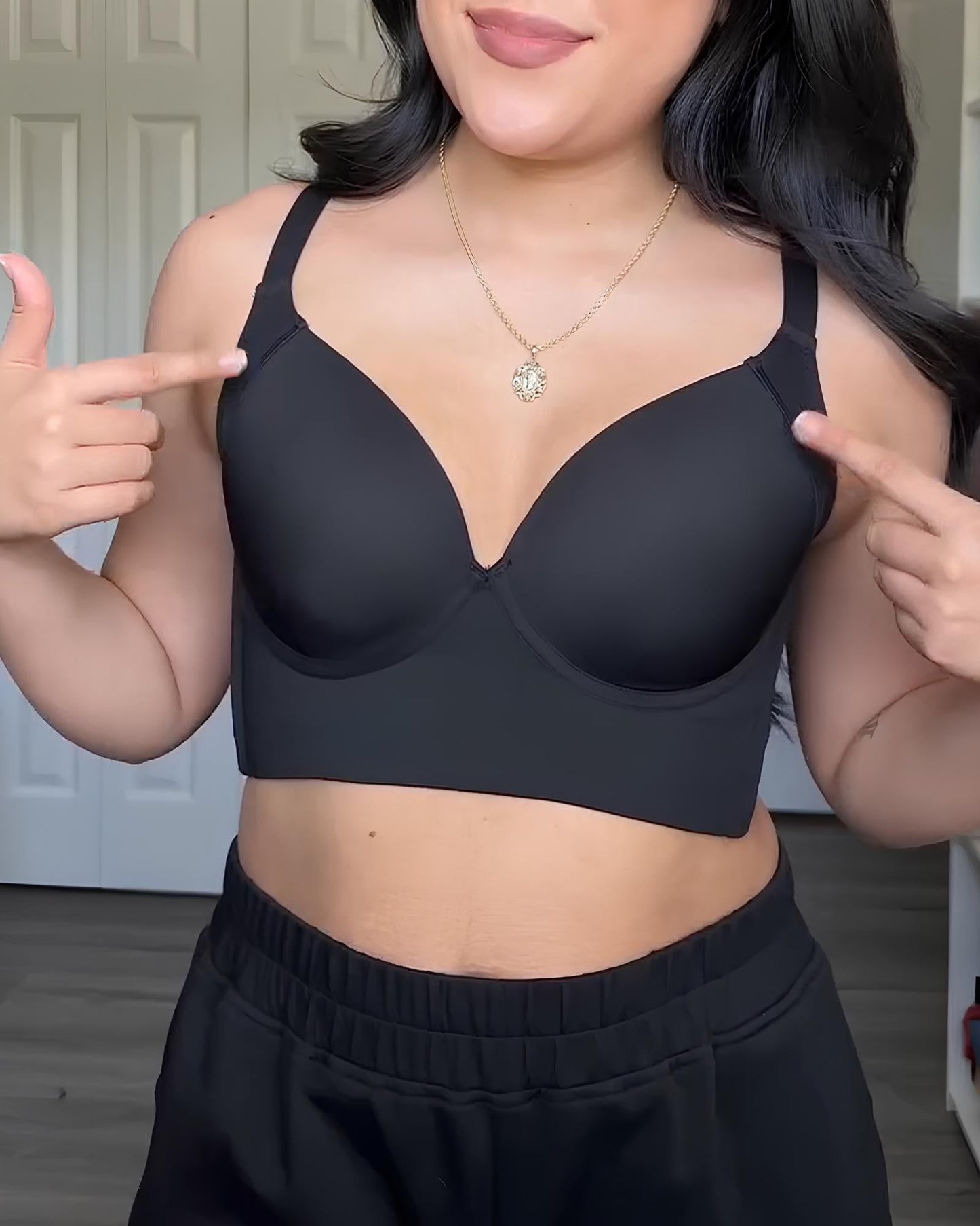 V-neck Wide Back Underwire Long Body Shaping Push-up Bra