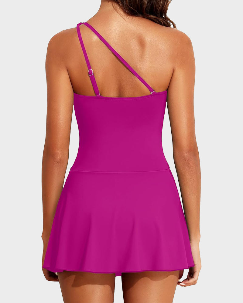 One Shoulder Skirted One Piece Swimsuit