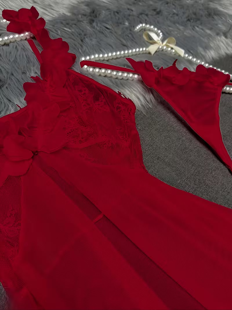 Roselle™ Floral Lace Ruffle Split Nightdress
