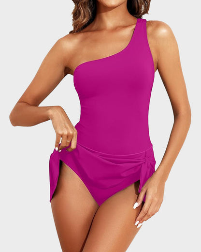One Shoulder Skirted One Piece Swimsuit