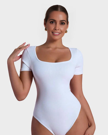 Square Neck Short Sleeve Snatching Bodysuit
