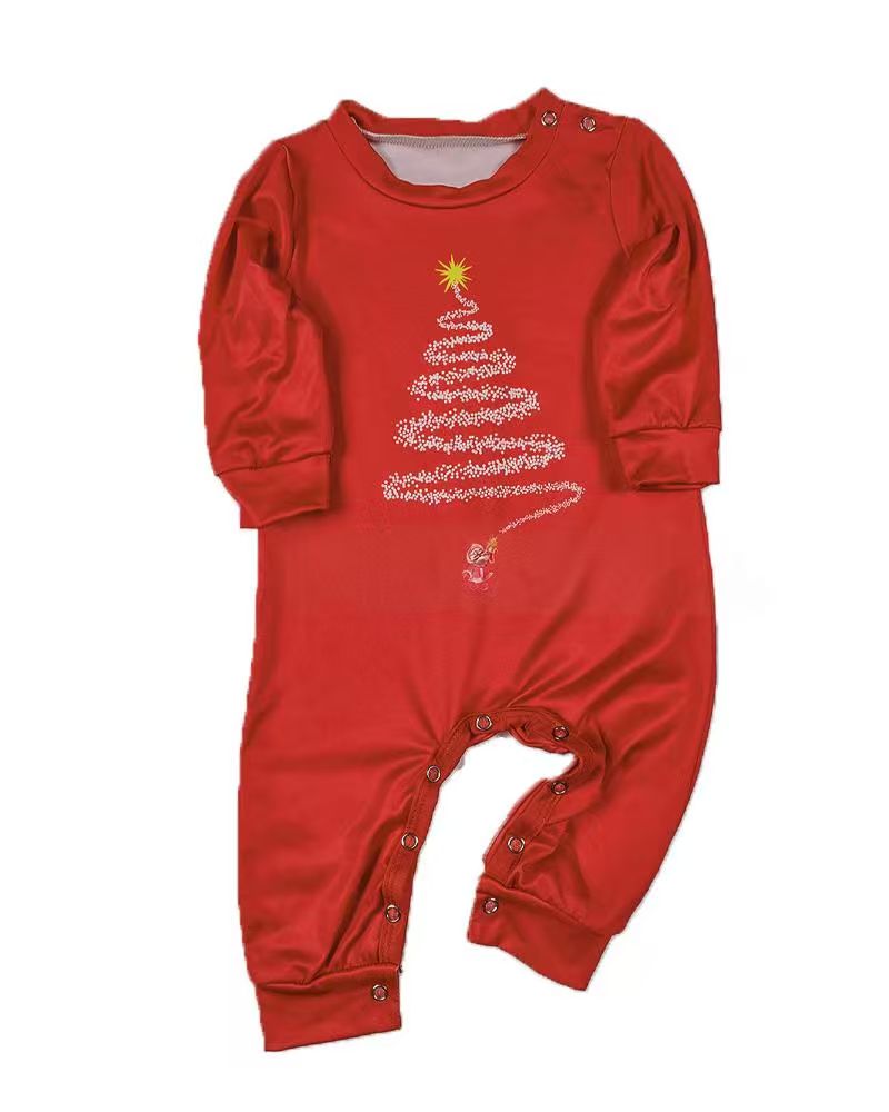 Christmas Tree Print Crew Neck Long-sleeved Family Pajama Set