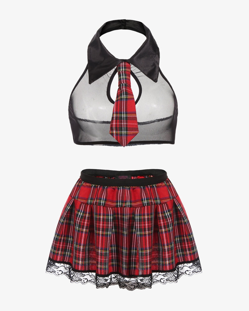 School Girl Role Play Skirt Lingerie Set