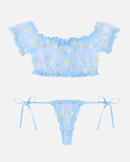 PRAIRYNA Floral Mesh Ruffle Lingerie Set