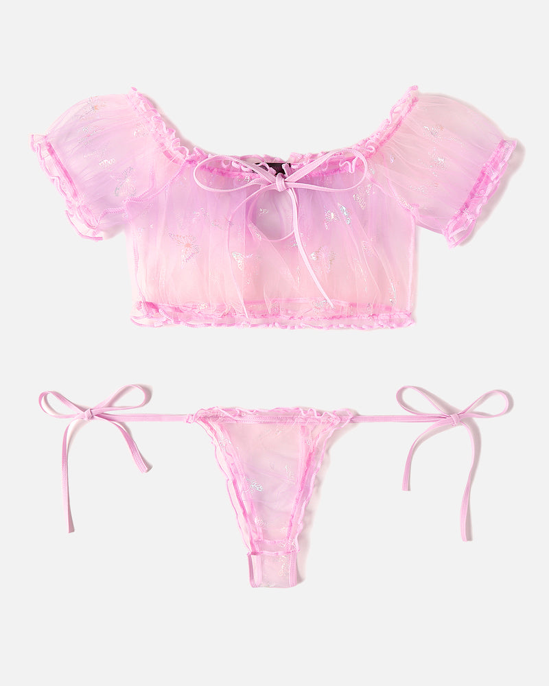 PRAIRYNA Floral Mesh Ruffle Lingerie Set
