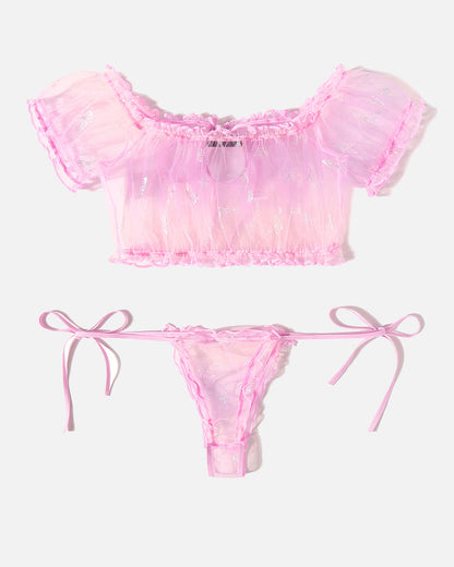 PRAIRYNA Floral Mesh Ruffle Lingerie Set