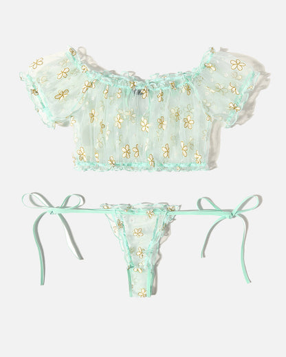 PRAIRYNA Floral Mesh Ruffle Lingerie Set