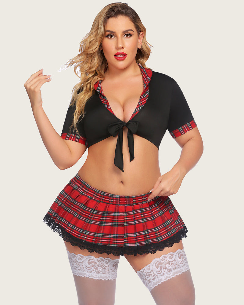 Plus Size Lingerie with Tie Top and Mini Skirt