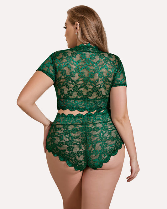 Plus Size Floral Lace Trim Set