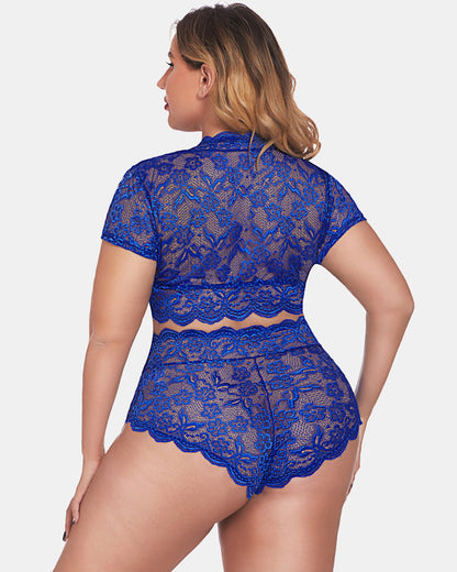 Plus Size Floral Lace Trim Set