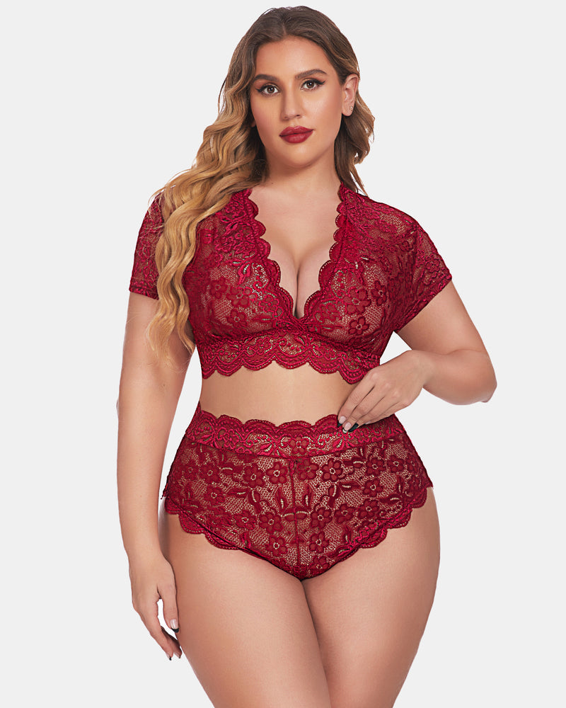 Plus Size Floral Lace Trim Set