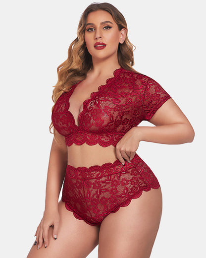 Plus Size Floral Lace Trim Set
