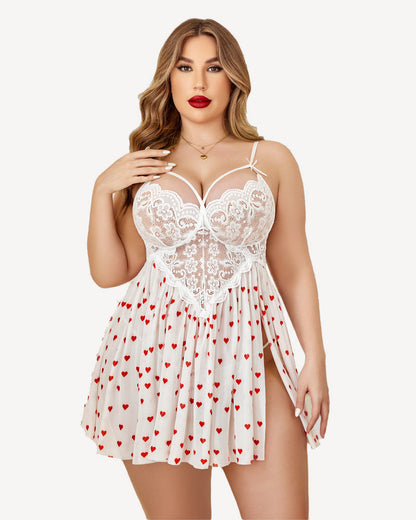 Plus Size Heart Lace Side Slit Nightdress