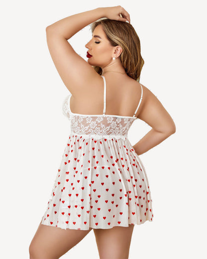 Plus Size Heart Lace Side Slit Nightdress