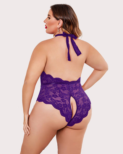 Plus Size Lace Halter Teddy