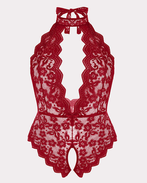 Plus Size Lace Halter Teddy