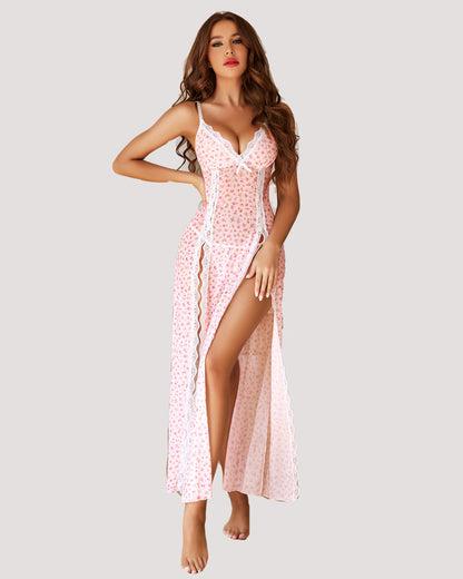 ARDELUNE Lace Mesh Side Split Nightgown