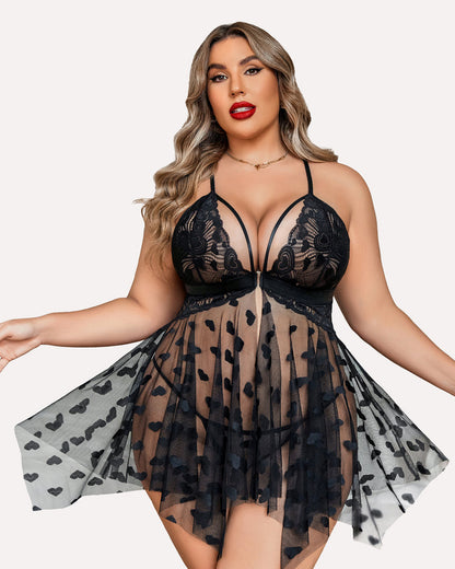 Plus Size Lace Front Slit Nightdress