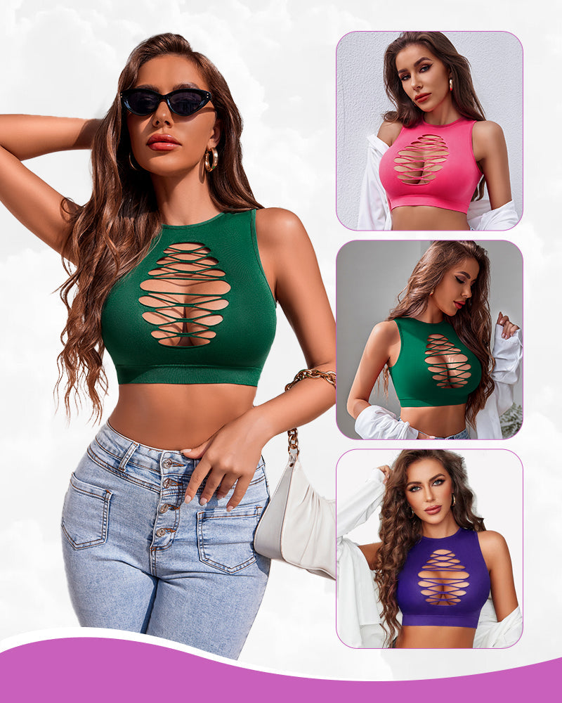 Fishnet Top Cut Out Crop Tank Top