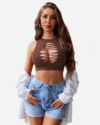 Fishnet Top Cut Out Crop Tank Top