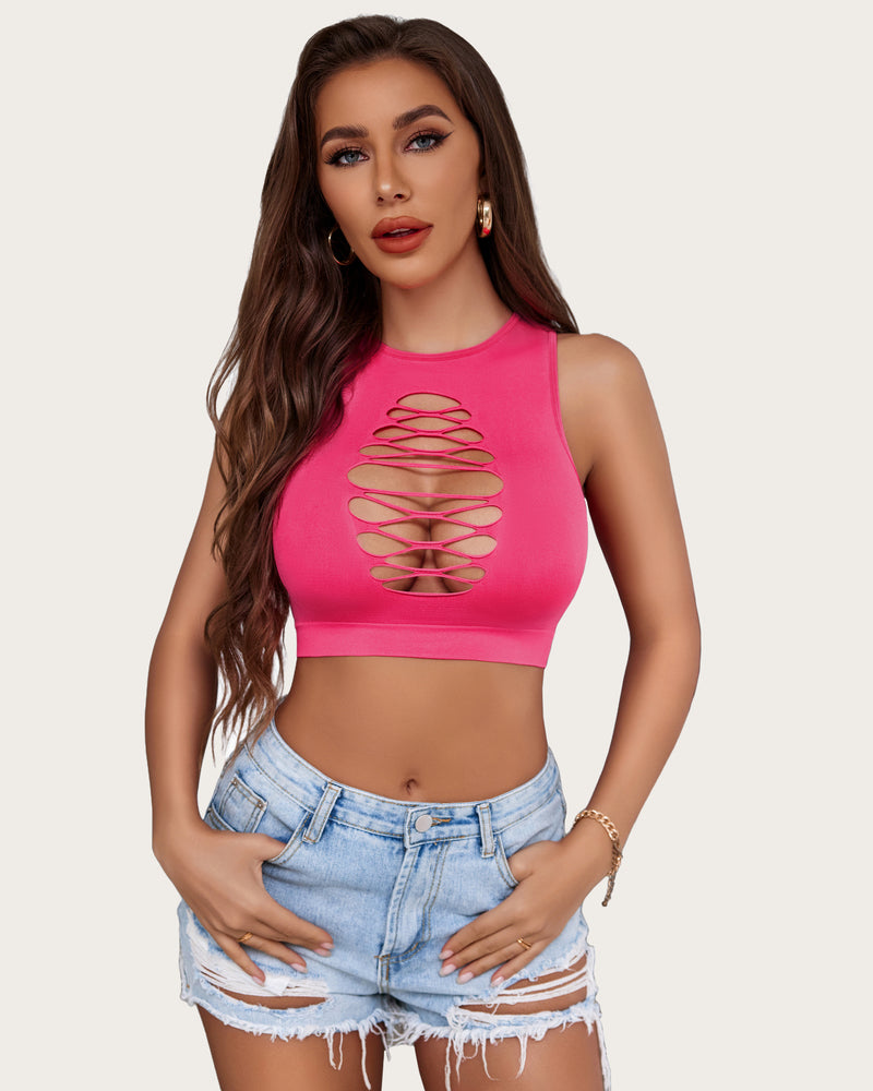 Fishnet Top Cut Out Crop Tank Top