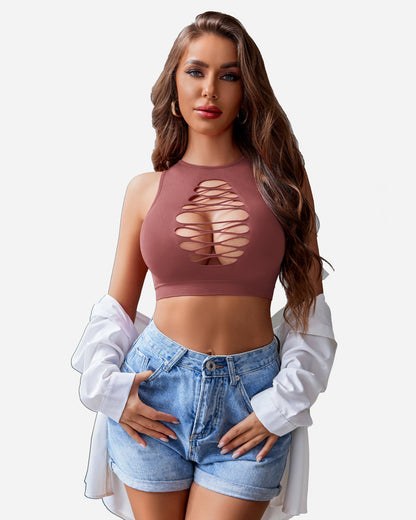 Fishnet Top Cut Out Crop Tank Top