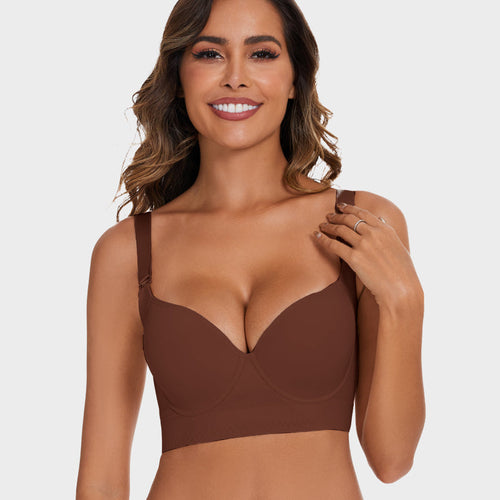 Full-Coverage V-Neck Back Smoothing Bra- Black+Brown (2 Pack)