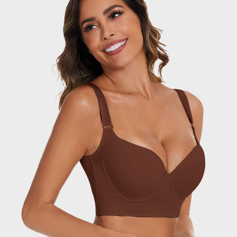 Full-Coverage Back Smoothing Bra-Brown+Beige (2 PACK）