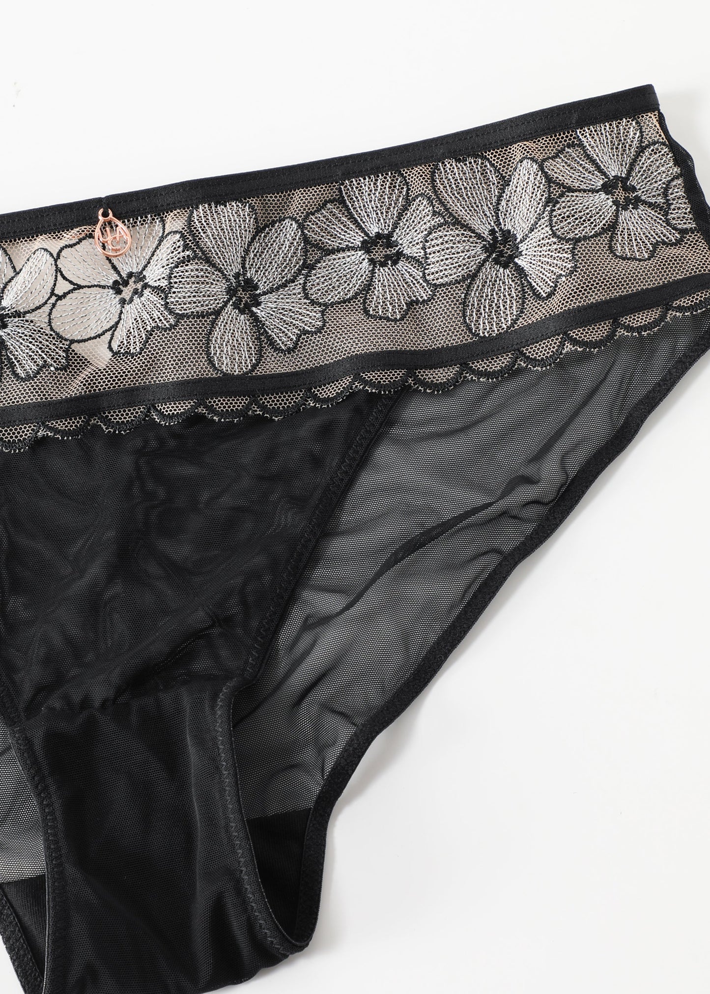CAMILLA Black Brief Panties With Floral Embroidery Lace