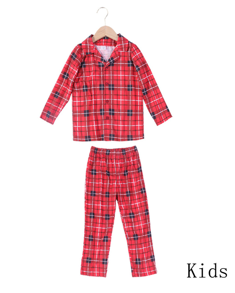 Christmas Red Plaid Print Crew Neck Family Pajama Set