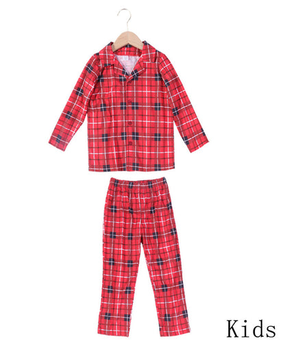 Christmas Red Plaid Print Crew Neck Family Pajama Set