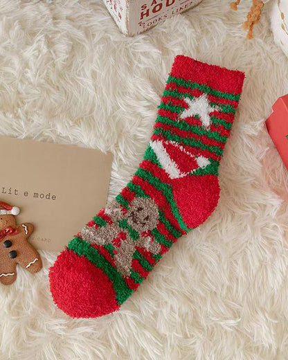 Christmas Coral Fleece Fun Print Mid-calf Warm Socks