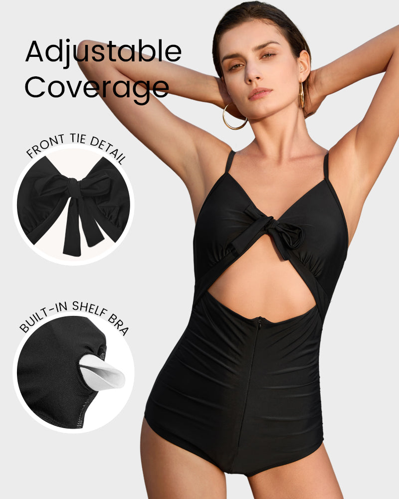 Front Tie Built-In Shapewear Sculpting Swimsuit