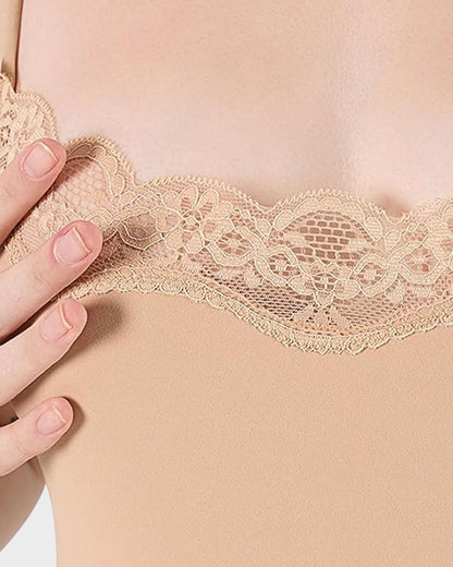 Lace Trim Sculpting Thong Bodysuit