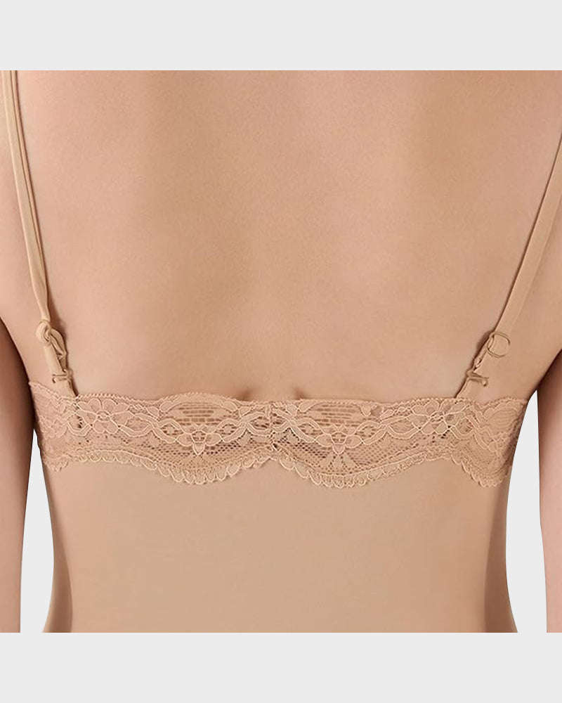Lace Trim Sculpting Thong Bodysuit