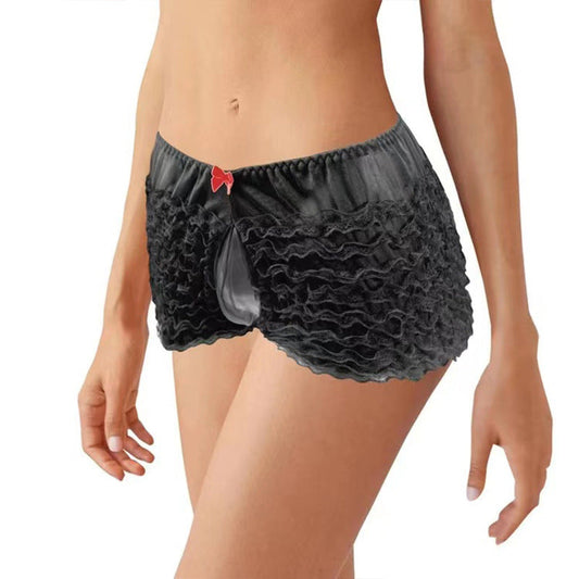 Men's high-waist sexy underwear mesh lace boxer briefs frills pants bow sexy transvestite style - Baby Boxx Lingerie
