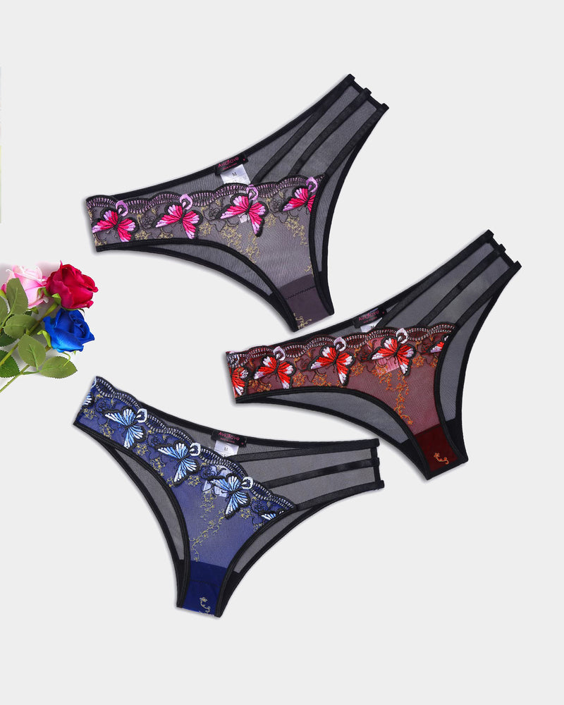 avidlove sexy panties for women butterfly embroidered underwear mesh panties pack