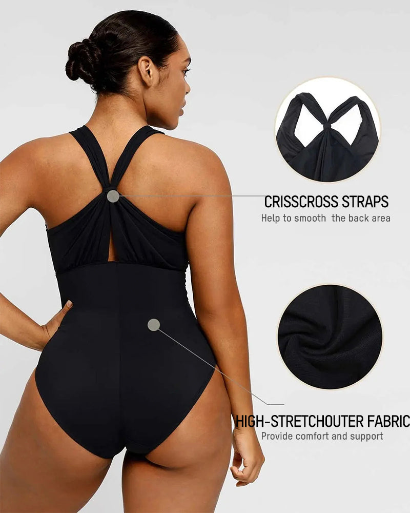 Plunge Ruched Twist-Front Shaping Swimsuit