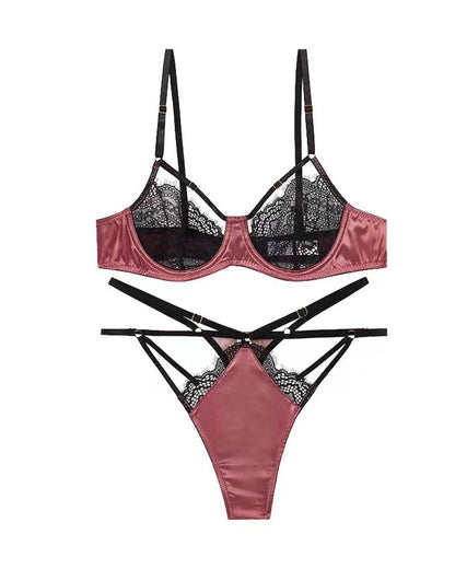 Sexy Lace French Patchwork See-through Lingerie Set