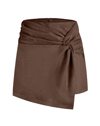 Women's Suede-like Knotted Pleated Irregular Mini Skirt