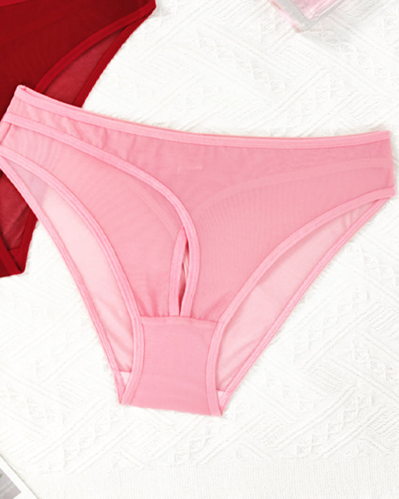 Solid Color See-through Mesh Hollow-out Sexy Comfortable Panties