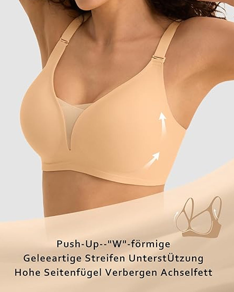 V-neck Comfortable Breathable Seamless Wire-free Push-up Mesh Bra