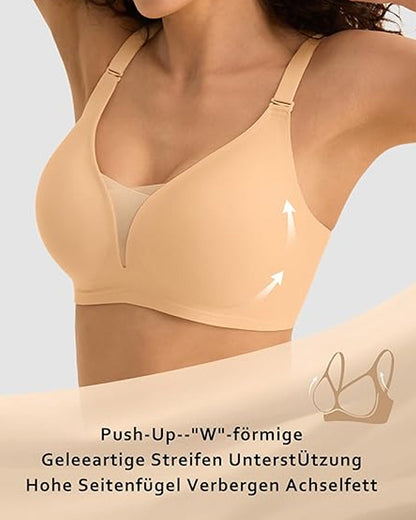V-neck Comfortable Breathable Seamless Wire-free Push-up Mesh Bra