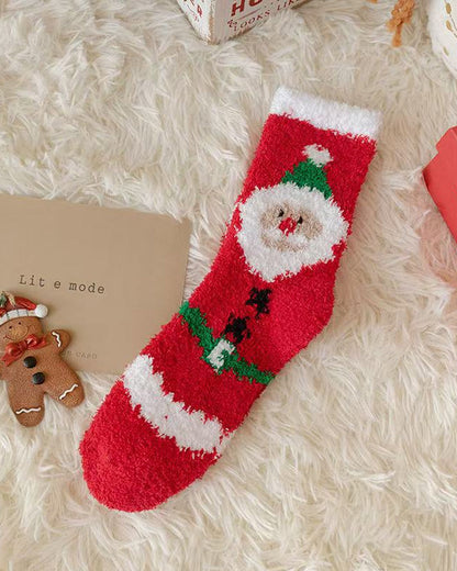 Christmas Coral Fleece Fun Print Mid-calf Warm Socks